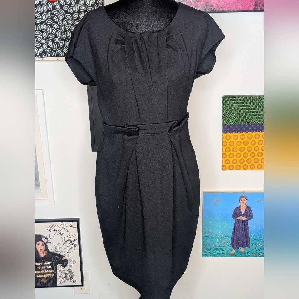 Elle "Origami" Cap Sleeved Black Dress